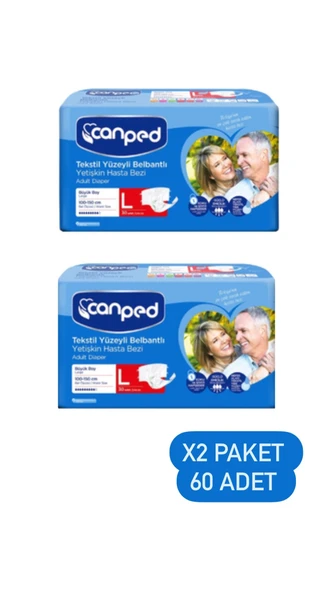 Canped Tekstil Yüzeyli Belbantlı Büyük Boy L 30'lu 2 Adet Hasta Bezi ürün görseli 1