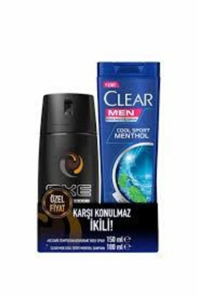 Axe Erkek Deodorant Sprey Dark Temptation 150 Ml + Clear Men Sporth Menthol 180 Ml ürün görseli 1