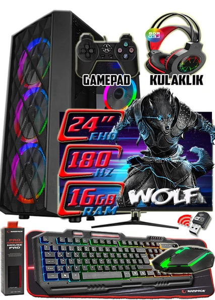 WarboX WOLF 24" 180hz Monitör Xeon X5650 16gb Ram 256gb Ssd 250gb Hdd R7 240-4gb E.kartı Gaming PC ürün görseli 1