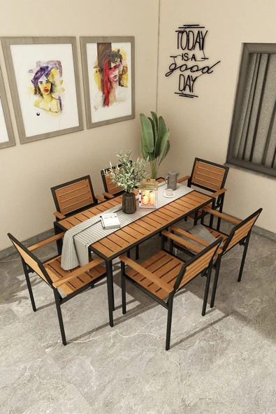 Woodesk  Alaca Masif Ahşap Bahçe Masa + 6 Sandalye Takım ürün görseli 1