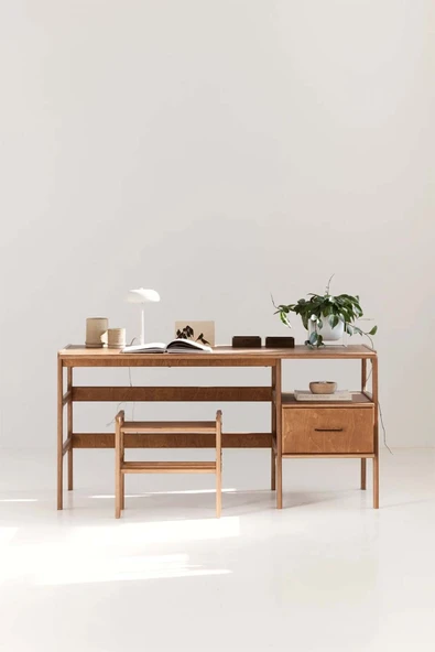 Woodesk  Nordik Ahşap Çalışma Masası 180x60 Tik Renk Cpt4629-180 ürün görseli 1