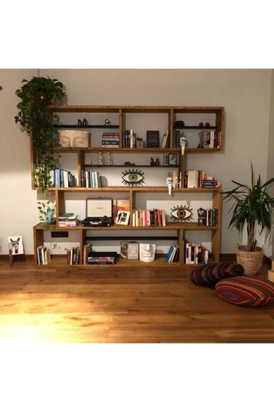 Woodesk  Yonca Masif Ağaç Tik Renk 200x200 Cm Kitaplık ürün görseli 1
