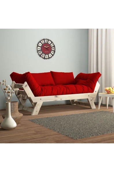 Woodesk  Adalar Modern Masif Ahşap Natural-kırmızı Renk Kanepe ürün görseli 1