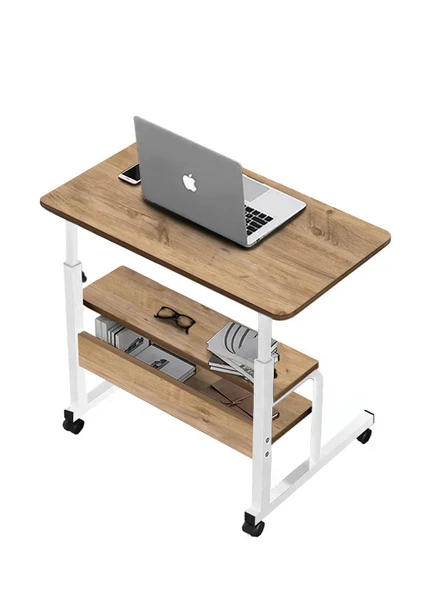 servetavcı Laptop Sehpası Yükseklik Ayarlı ve Çift Raflı Laptop Sehpası ve Çalışma Masası - Atlantik Çam Beyaz (Tekerli) 70x40 ürün görseli 1