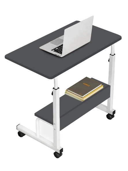 servetavcı Laptop Sehpası Yükseklik Ayarlı Raflı Laptop Sehpası - Antrasit Beyaz (Tekerli) ürün görseli 1