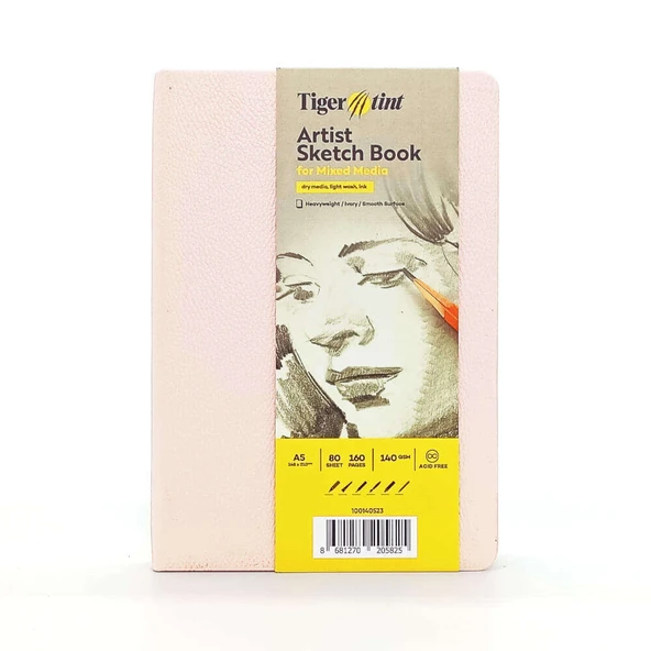 Tigertint Sert Kapak Eskiz Defteri 140 g A5 80 Yaprak Pudra Pembe 100140523 ürün görseli 1