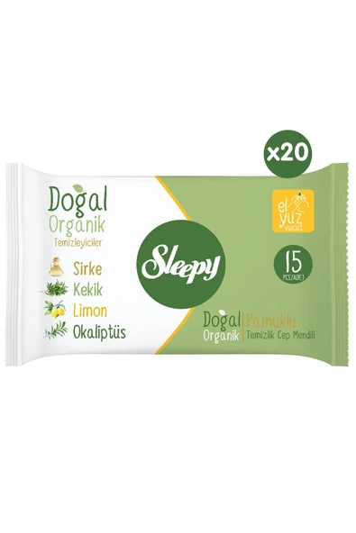 Sleepy Doğal Organik Pamuklu Cep Mendilli 300 Yaprak 20x15 ürün görseli 1