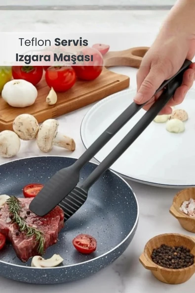 Orvila Orvila Yanmaz Yapışmaz Yüksek Isıya Dayanıklı Teflon Servis ve Izgara Maşası ürün görseli 1