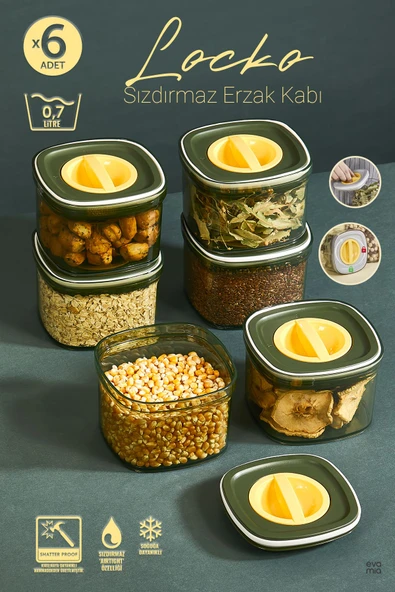 Orvila Orvila 6x Adet Yeşil Locko Sızdırmaz Saklama Kabı 0,7LT & Erzak Kabı & Bakliyat Kabı ürün görseli 1