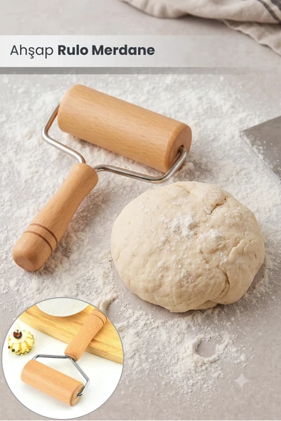 Orvila Orvila Ahşap Rulo Merdane Döner Başlıklı Hamur,pizza,baklava,börek Tek Elde Açma Aparatı ürün görseli 1