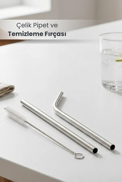 Orvila Orvila 2 Adet Paslanmaz Çelik Pipet ve Temizleme Fırçası ürün görseli 1