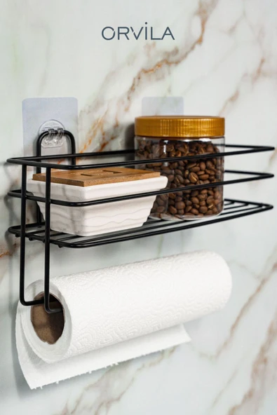 Orvila Orvila Kendinden Yapışkanlı Metal Kağıt Havluluklu Mutfak ve Banyo Düzenleyici Organizer - Siyah ürün görseli 1