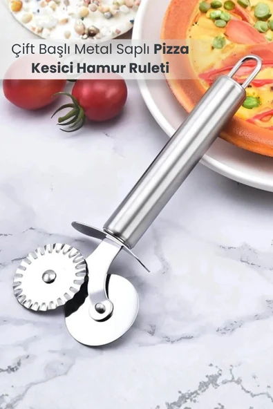 Orvila Orvila Çift Başlı Metal Saplı Pizza Kesici Hamur Ruleti ürün görseli 1