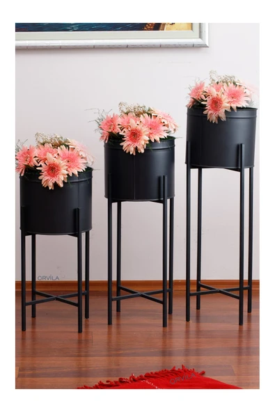 Orvila Orvila 3 Boy Siyah Saksılık Dekoratif Ayaklı Metal Çiçeklik | 83cm-72cm-64cm Saksı ürün görseli 1