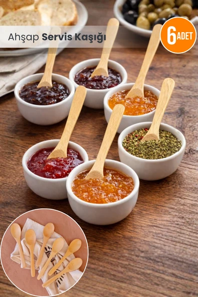 Orvila Orvila 6 Adet Ahşap Mama Kaşığı - Reçel Bal Servis Çay Kaşık 13 Cm ürün görseli 1