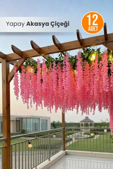Orvila Orvila 12 Adet Yapay Akasya Çiçeği Sarkıt Süsleme Söz Nişan Konsept Demeti (3 Dallı) - Pembe ürün görseli 1