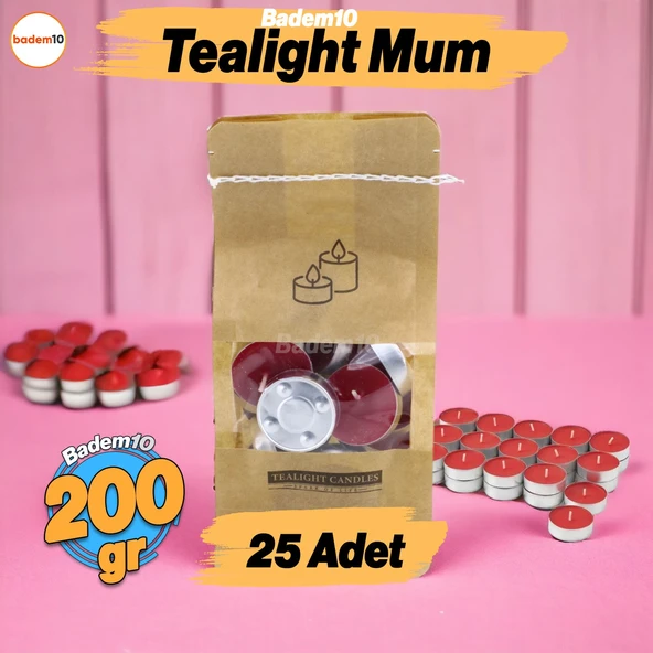 Tealight Mum 200 Gr Dekoratif Mumu Kandil Hediyelik Fitilli Mumlar Şamdan Kırmızı Çilek Kokulu ürün görseli 1
