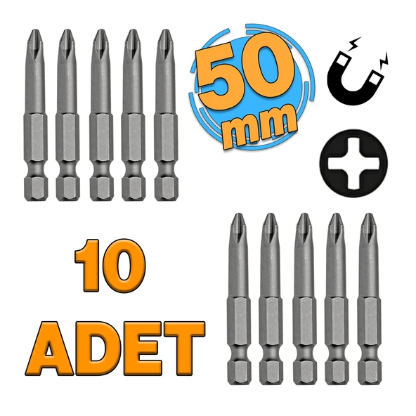 Mıknatıslı Yıldız PH2 Bits Uç 50 mm 10'lu Set Kutulu Manyetik 1/4" Matkap Ucu 5 cm Uzunluk ürün görseli 1
