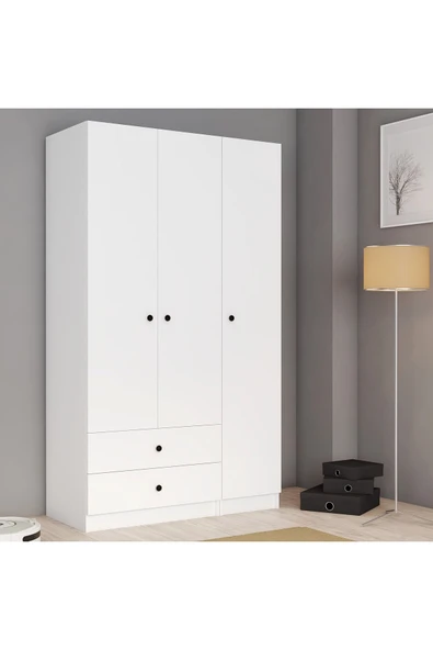 Ferniso Mobilya 3 Kapak 2 Çekemceli Gardolop Beyaz ürün görseli 1