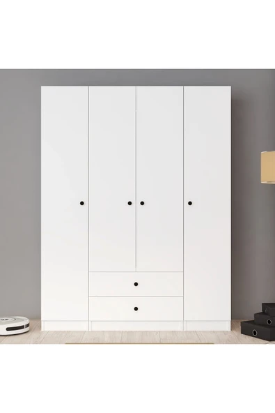 Ferniso Mobilya 4 Kapak 2 Çekemceli Gardrop Beyaz - Resim 3