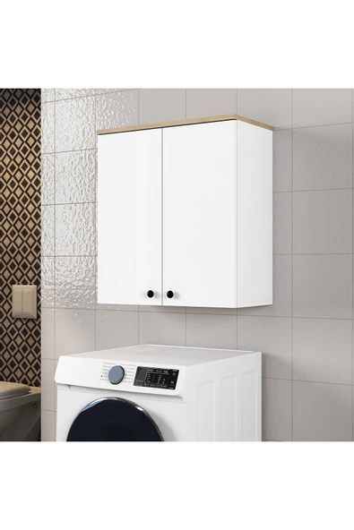 Ferniso Mobilya Banyo Dolabı 2 Kapaklı Beyaz-Ceviz ürün görseli 1