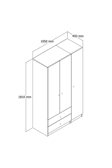 Ferniso Mobilya 3 Kapak 2 Çekemceli Gardrop Ud - Resim 4