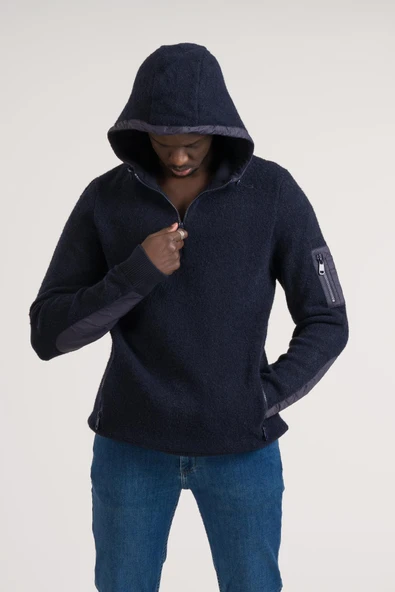 Regular Fit Kapşonlu Yan Fermuarlı Cepli Peluş Sweatshirt ürün görseli 1