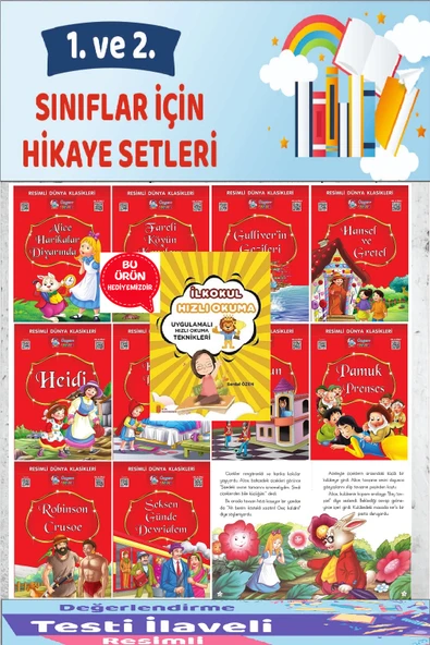 1.ve 2.Sınıflar İçin Okumayı Sevdiren 10 lu Hikaye Seti  (Hızlı Okuma Hediyeli) ürün görseli 1