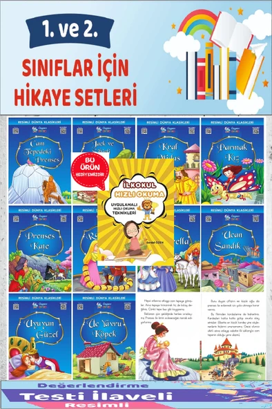 1.ve 2.Sınıflar İçin Okumayı Sevdiren 10 lu Hikaye Seti 3  (Hızlı Okuma Hediyeli) ürün görseli 1