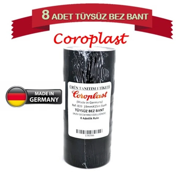 8 Adet Coroplast Tüysüz Bez Bant 19mm X 15 Metre Ref:839 ürün görseli 1