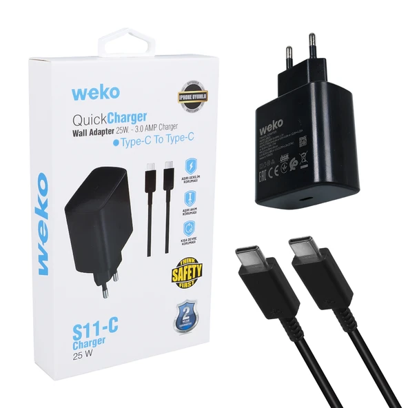 WEKO WK-26523 S11-C 25 WATT SİYAH ŞARJ BAŞLIK ADAPTÖRÜ + TYPE-C TO TYPE-C KABLO ürün görseli 1