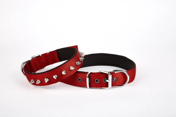 Doggie Çivi Desenli Köpek Tasması 2,5*60 cm Kırmızı ürün görseli 1