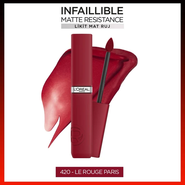 L'Oréal Paris Infaillible Matte Resistance Likit Mat Ruj - 420 Le Rouge Paris ürün görseli 1