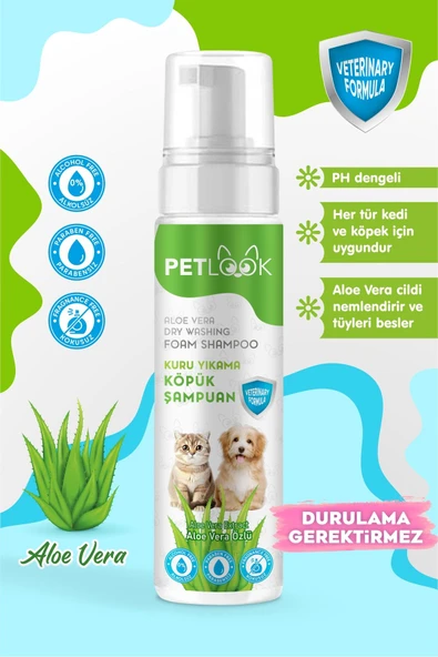 PetLook Köpek Kuru Köpük Şampuanı Aloavera Özlü 200 ml, Köpük Kedi ve Köpek Şampuanı ürün görseli 1