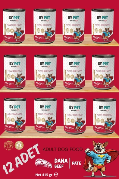 BYPET Yetişkin Köpekler İçin Dana Etli Konserve Yaş Mama 415 gr x 12 Adet ürün görseli 1