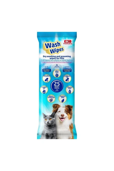 Bio PetActive Wash Wipes Kedi Tüy Ve Pati Temizleme Yıkama Mendili 25 Adet ürün görseli 1