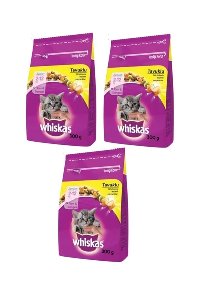 Whiskas Tavuklu Yavru Kuru Kedi Maması 300 gr (3 Adet) ürün görseli 1