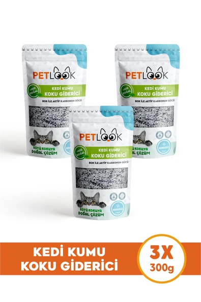 PetLook Kedi Kumu Koku Giderici, Bor ve Aktif Karbonlu Koku Giderici Kokusuz 300 GR, 3'lü Set ürün görseli 1