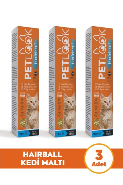PetLook Kedi Maltı Hairball Tüy Yumağı Önlemeyi Destekleyen Kedi Maltı, Kedi Ödülü, Kedi Vitamini 3'lü Set ürün görseli 1