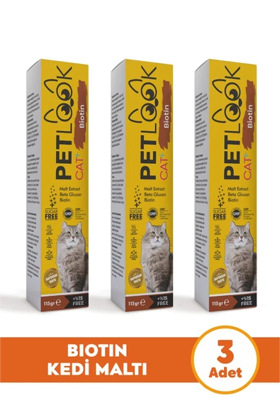 PetLook Kedi Tüy Dökümü Engelleyici Biotin Kedi Maltı, Kedi Vitamini, Kedi Ödülü 3'lü Ekonomik Set ürün görseli 1