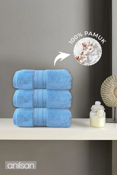 3'lü Mavi Süper Soft Bordürlü El Havlusu - 50x90 Cm, 250 Gr, %100 Pamuk, Spa Ve Otel Havlusu ürün görseli 1