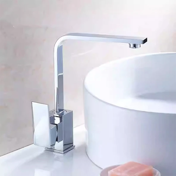Kustar Krom Kare Aç Kapa Banyo Lavabo Bataryası 2 Yıl Garantili Pirinç Gövde ürün görseli 1