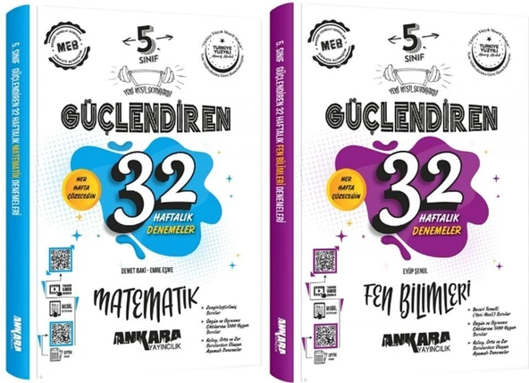 Ankara 2025 5. Sınıf Matematik + Fen Bilimleri Güçlendiren 32 Haftalık Deneme Seti 2 Kitap ürün görseli 1