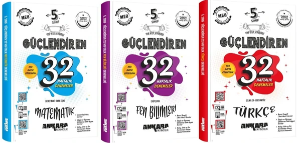 Ankara 2025 5. Sınıf Matematik + Türkçe + Fen Bilimleri Güçlendiren 32 Haftalık Deneme Seti 3 Kitap ürün görseli 1