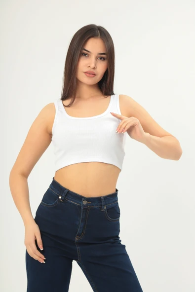 Fitilli Görünümlü Askılı Kalın Esnek Örme basıc crop ürün görseli 1