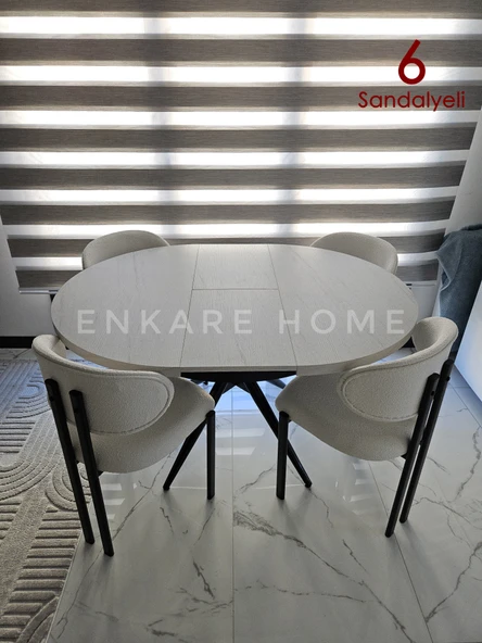 Enkare Oliva Masa Badem Sandalye Takımı 6 Sandalye + Yuvarlak Açılabilir Mdf Masa ürün görseli 1