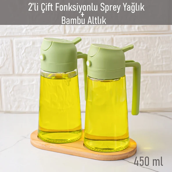 Porsima ALK-1900 Çok Amaçlı Cam Sprey Şişe -Yağdanlık Limon Sirke Sos Püskürtücü, Sızdırmaz Standlı Yağdanlık Yeşil ürün görseli 1