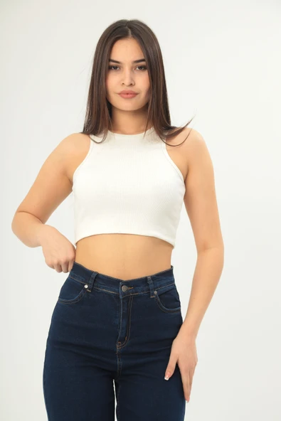 Fitilli Görünümlü Askılı Kalın Esnek Örme basıc crop ürün görseli 1