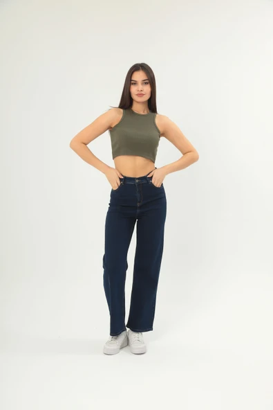 Fitilli Görünümlü Askılı Kalın Esnek Örme basıc crop - Resim 4