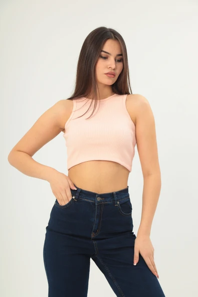 Fitilli Görünümlü Askılı Kalın Esnek Örme basıc crop ürün görseli 1